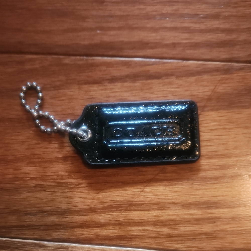 Coach Glossy Black Leather Keychain